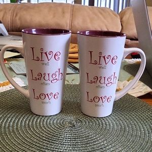 Pair of Mulberry Latte Mugs Live-Laugh-Love 16 oz.